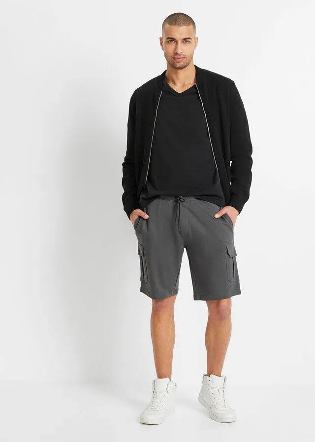 Anthracite grey sweatpants cargo shorts.