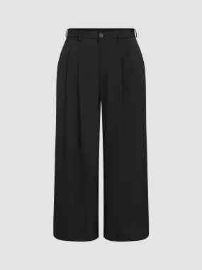Cintura Media Pantalón Ancho de Pierna con Bolsillo Curvy