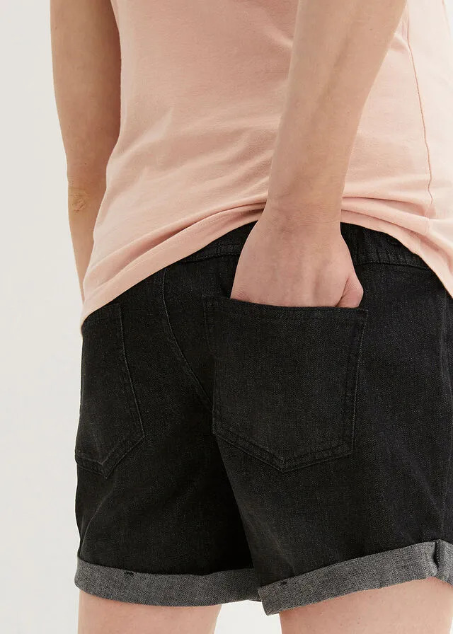 Maternity Paperbag Cut Denim Black Shorts Jeans