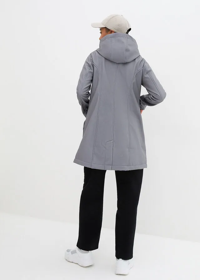 Parka Gris Humo/Blanco/Negro Jaspeado con Capucha de Softshell